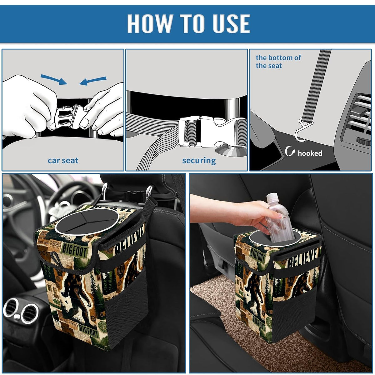 Bigfoot Car Trash Can with Lid Collapsible Reusable Waterproof Car Garage Bag,Automotive Garbage Can,Car Accessories Interior Car Organizer