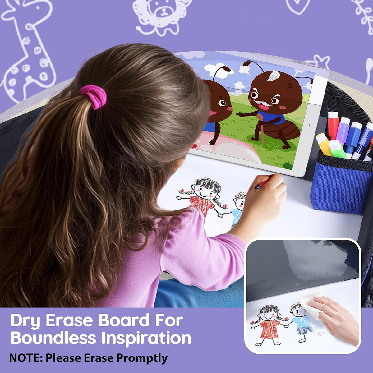 Kids Lap Desk Tray for Road Trip Activities, Portable Blue 1PCS