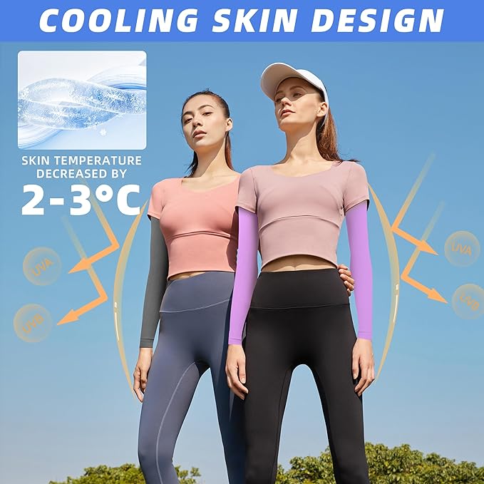 BHYTAKI UV Sun Protection Arm Sleeves, UPF 50 Sports Cooling Arm Compression Sleeves for Men Women Teenager