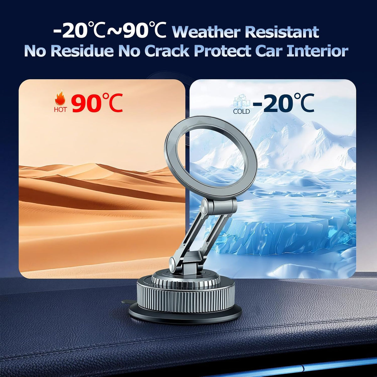Magnetic Car Phone Holder, 360° Adjustable & 88LBS Super Strong Suction Car Phone Mount, Fits Trucks, SUVs, Jeep Wrangler JL, RVs & Boats, Compatible with iPhone 12–17 Pro Max