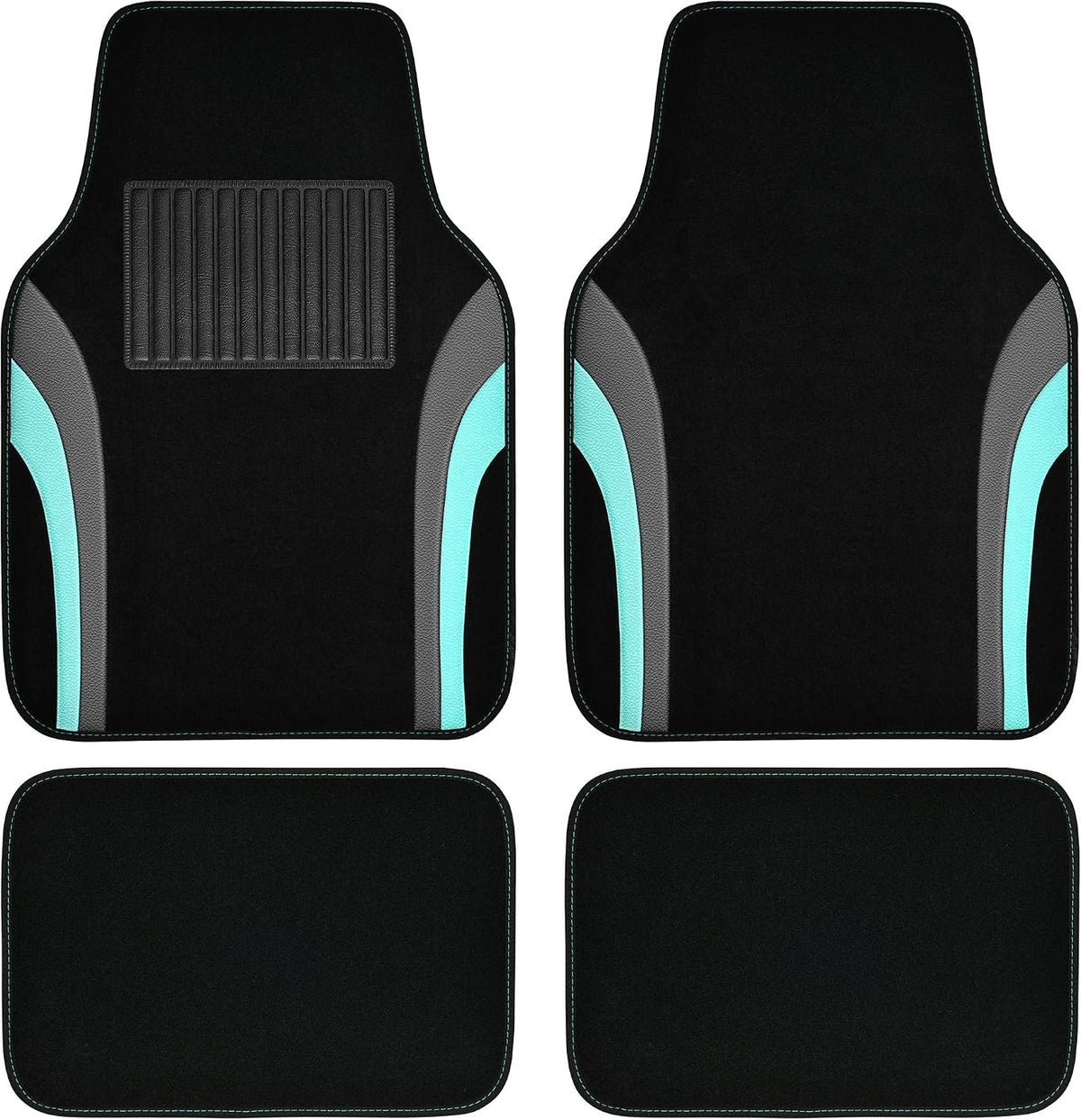 CAR PASS Leather Sporty Car Floor Mats Carpet, Universal Waterproof Automotive Floor Mat Fit for Sedans, Cars, Mid Trucks, Vans, SUV, Set of 4 (Black and Mint)