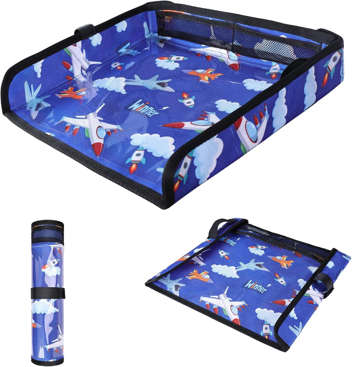 COOLBEBE Airplane Tray Table Cover, Foldable Travel Tray Cover for Toddlers 1-3, Universal Fit for Airplane, Car Seat, High Chair, Machine Washable, Portable, Blue Plane