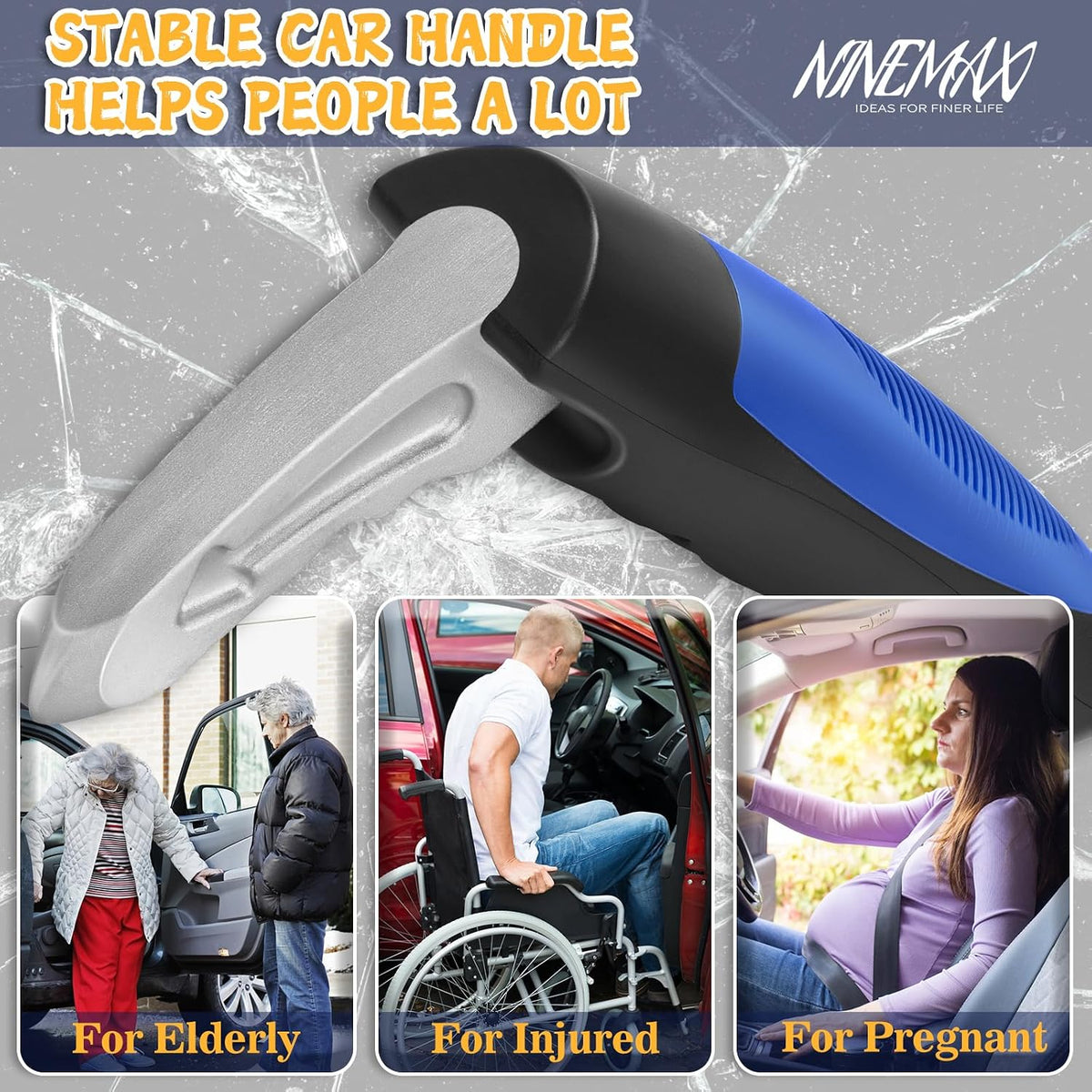 NINEMAX Car Door Handle for Elderly Car Handle Assist Support, Auto Grab Handles, Portable 3 in 1 Car Door Cane for Seniors, Handicap (1 pc with Strap)