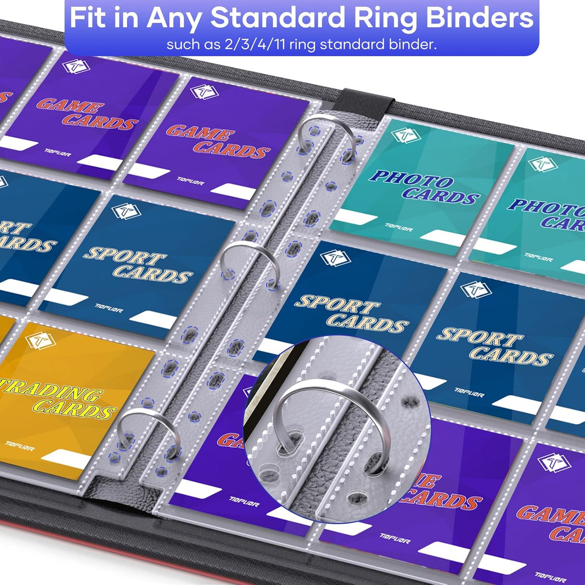 TiopLior 60 Pack Sheet Protectors - Double-Sided 9 Pocket Card Sleeves for 3 Ring Binders | Perfect for MTG, TCG, Baseball Cards