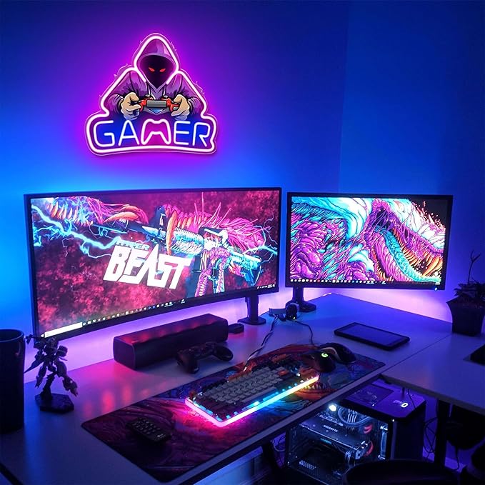 Kavaas Gamer Neon Sign, UV Printed Gaming Neon Sign