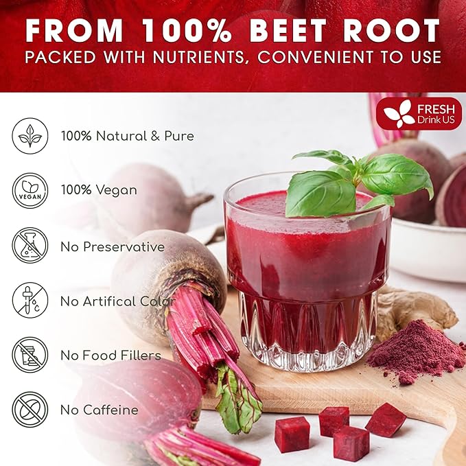 FreshDrinkUS, Premium 20oz Beet Root Powder, 100% Natural and Pure from Beet Root, Beetroot Powder Perfect for Smoothies, Energy Booster, Soups and Sauces. No Additives, No Gluten, No Sugar, Vegan