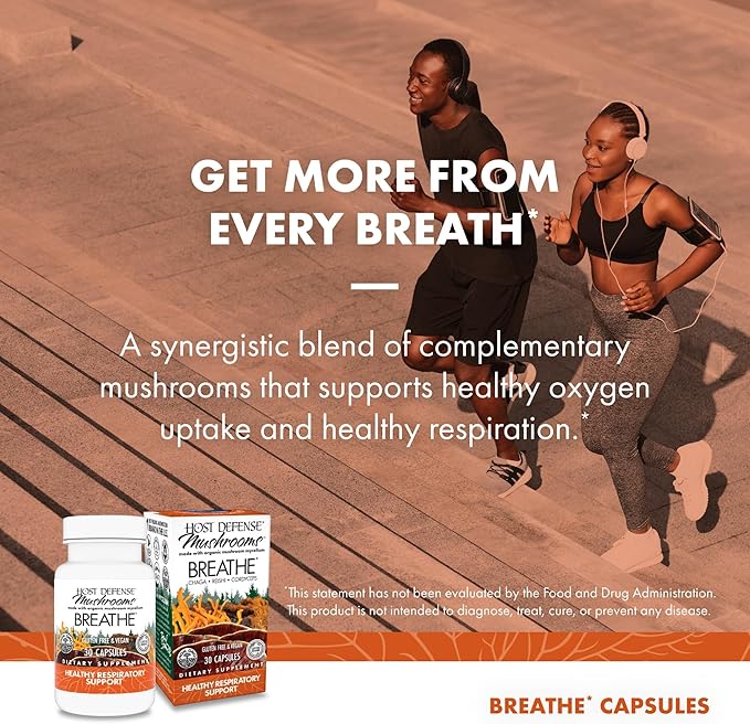 Host Defense Breathe* Capsules - Immune & Respiratory Support Mushroom Supplement - Herbal Lung Health Supplement with Chaga, Reishi & Cordyceps - 30 Capsules (15 Servings)*