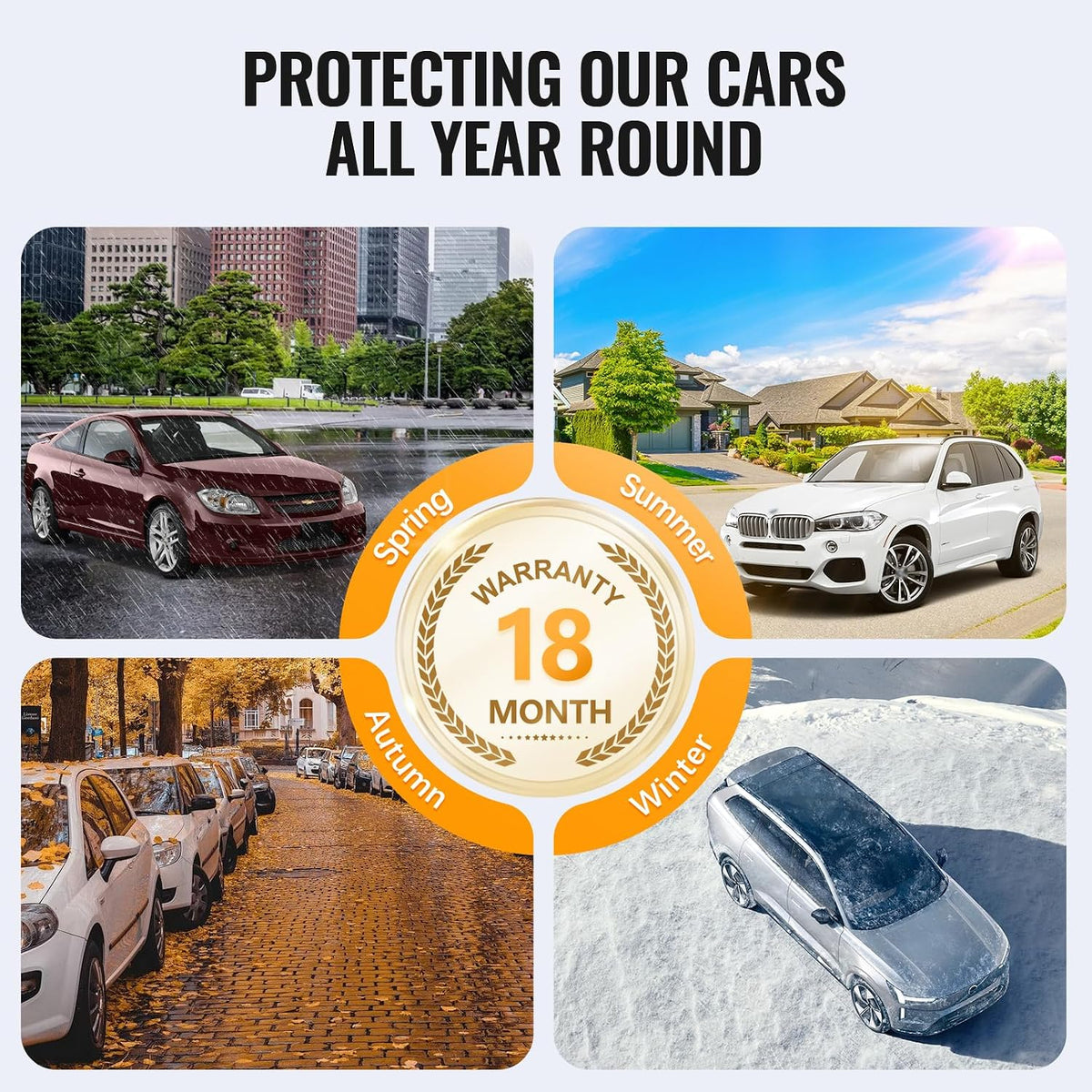 30 Layers Heavy Duty Car Cover for Automobiles All Weather Waterproof, Outdoor Snowproof UV Protection Windproof, Door Zipper, Soft Cotton Universal Car Covers (Silver, Fit Sedans 181"-190")