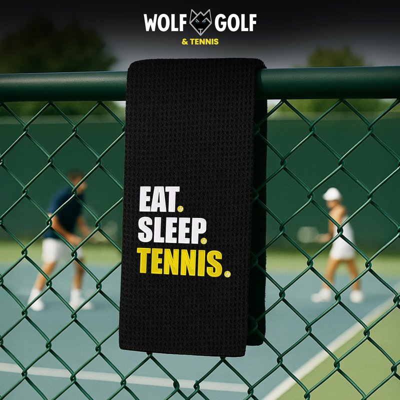 Tennis Towel | Eat Sleep Tennis Towel | Embroidered Tennis Towels for Men | Custom Tennis Towels for Women | Tennis Court Accessory | Tennis Gifts