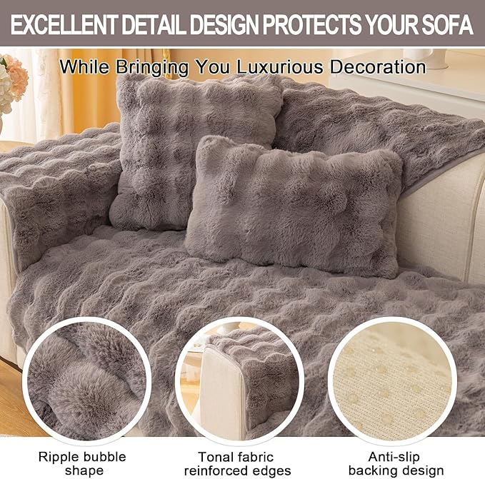 Couch Covers For Dogs,Funny Fuzzy Pet Couch Cover,Plush Solid Colour Non-Slip Couch Cover,Big Dog Bed Blanket, Washable Soft Plush Throw Protector For Bed Couch Car Sofa (43.3x43.3in, Dark Grey)