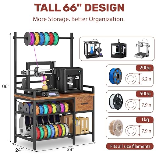 3D Printer Stand with Filament Storage – Tall 66" Heavy Duty Metal 3D Printer