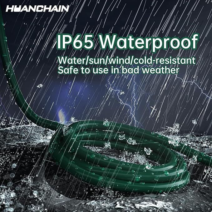HUANCHAIN Indoor Outdoor Green Extension Cord 200 ft Waterproof, 16/3 Gauge Flexible Cold-Resistant Appliance Extension Cord Outside, 10A 1250W 16AWG SJTW, 3 Prong Electric Cable, ETL