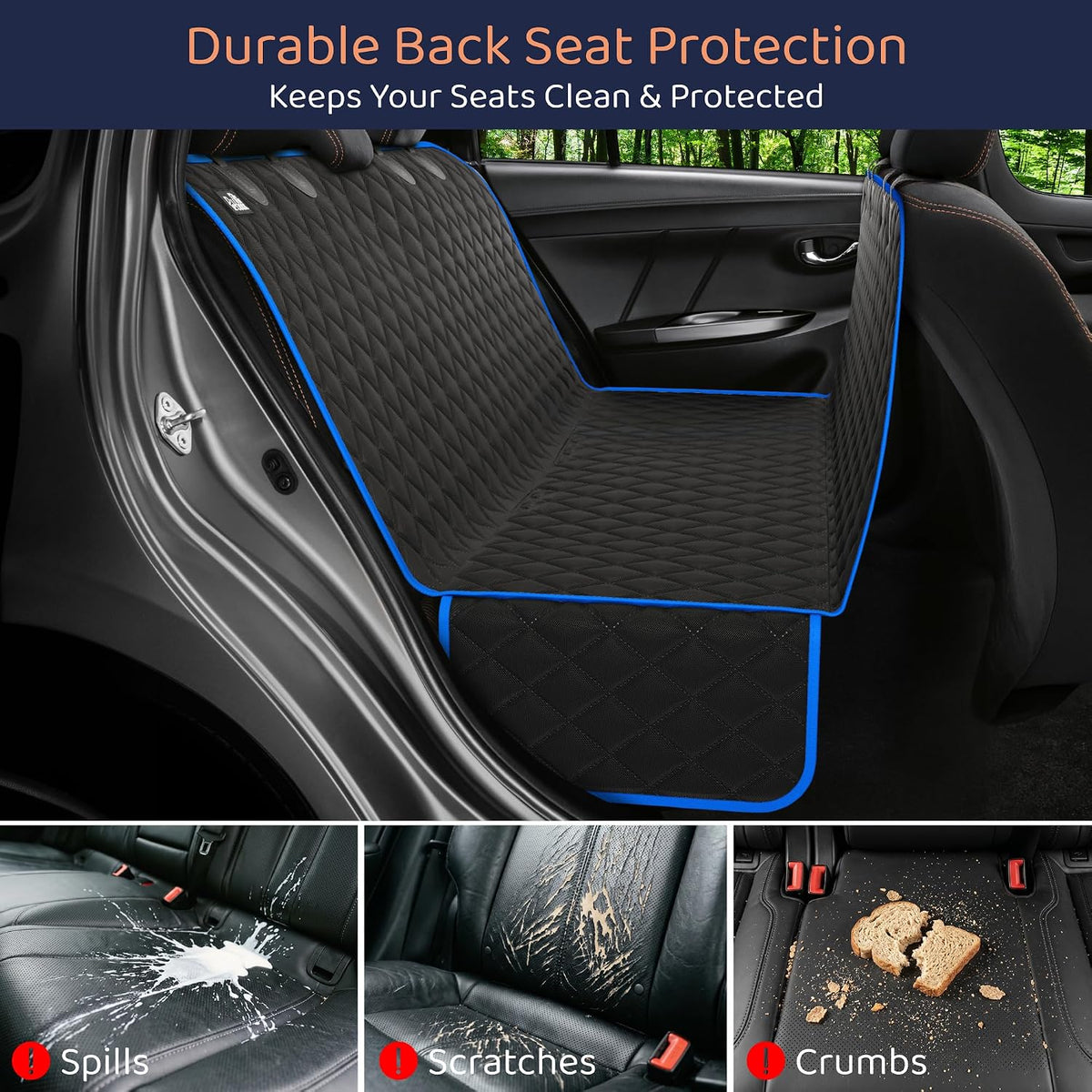 Dog Car Seat Cover for Back Seat, Dog Hammock for Car, SUV, Truck & Tesla