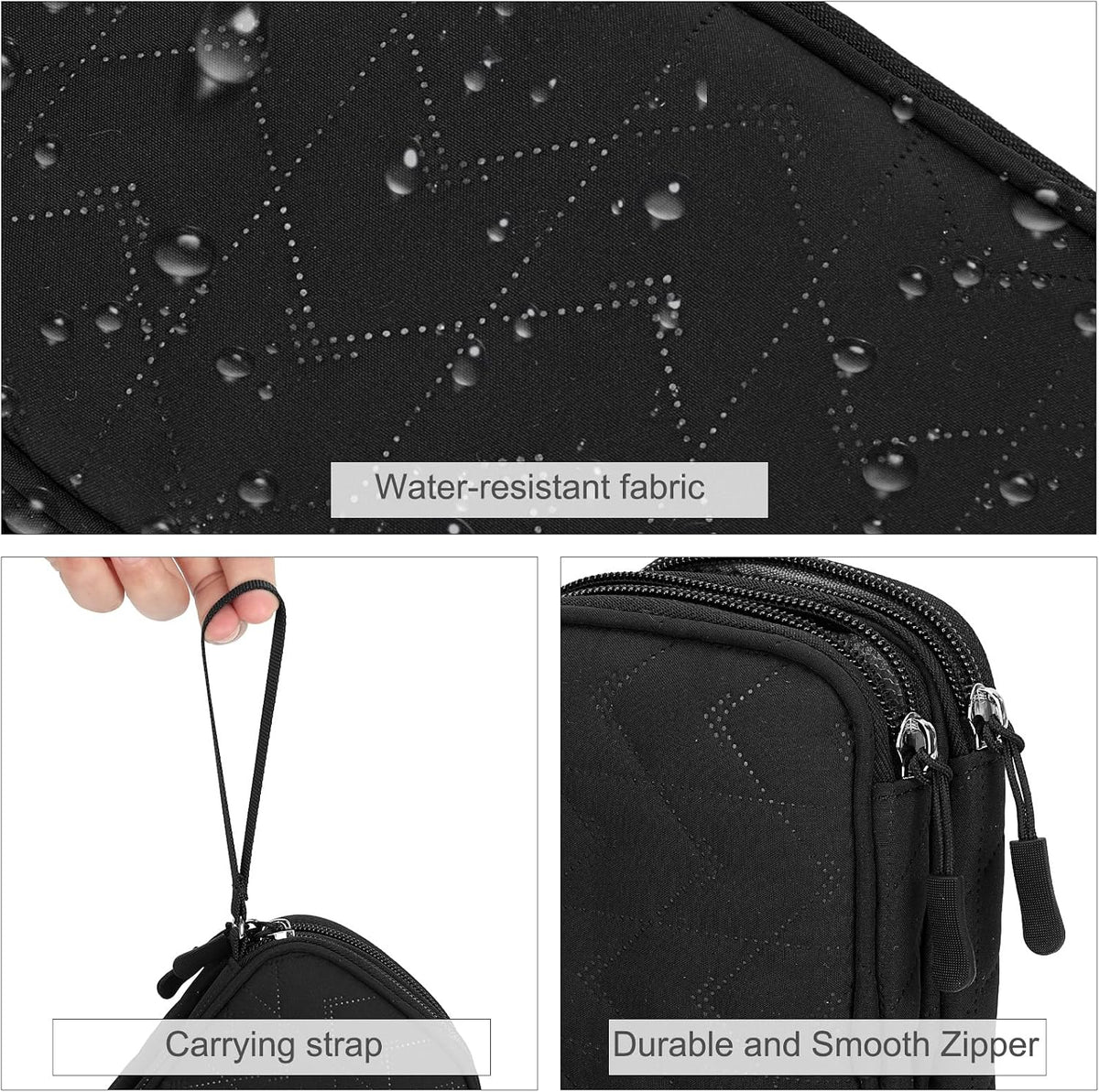 FYY Electronic Organizer, Travel Tech Pouch, Cable Organizer Black Quilted