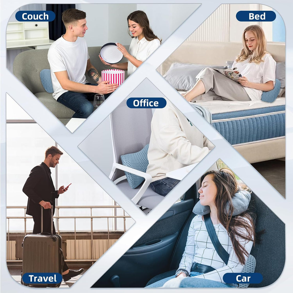 Lumbar Pillow, Memory Foam Lumbar Support Pillow for Office Chair and Car Seat, Ergonomic Streamline Back Pillow for Lower Back Pain Relief, Back Support Pillow for Sitting, Driving, Traveling