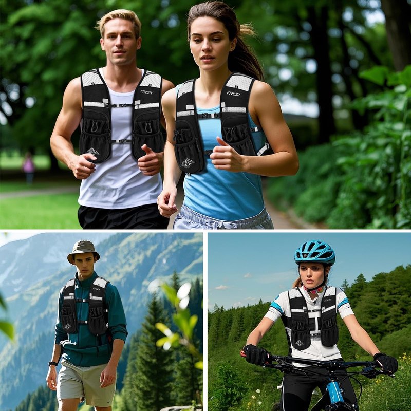 Running Hydration Vest for Women Men - Waterproof Running Water Backpack Hydration Pack with 12 Pockets, Lightweight Water Vest for Hiking Trail Cycling Marathon Race, Black