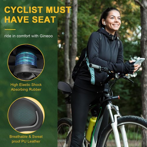 GINEOO New Noseless Oversized Bike Seat, Extra Wide Comfort Pure Memory Foam Bicycle Seat Cushion, Compatible Saddle Replacement with Electric Bike, Exercise, Cruiser, Road Bike for Men & Women