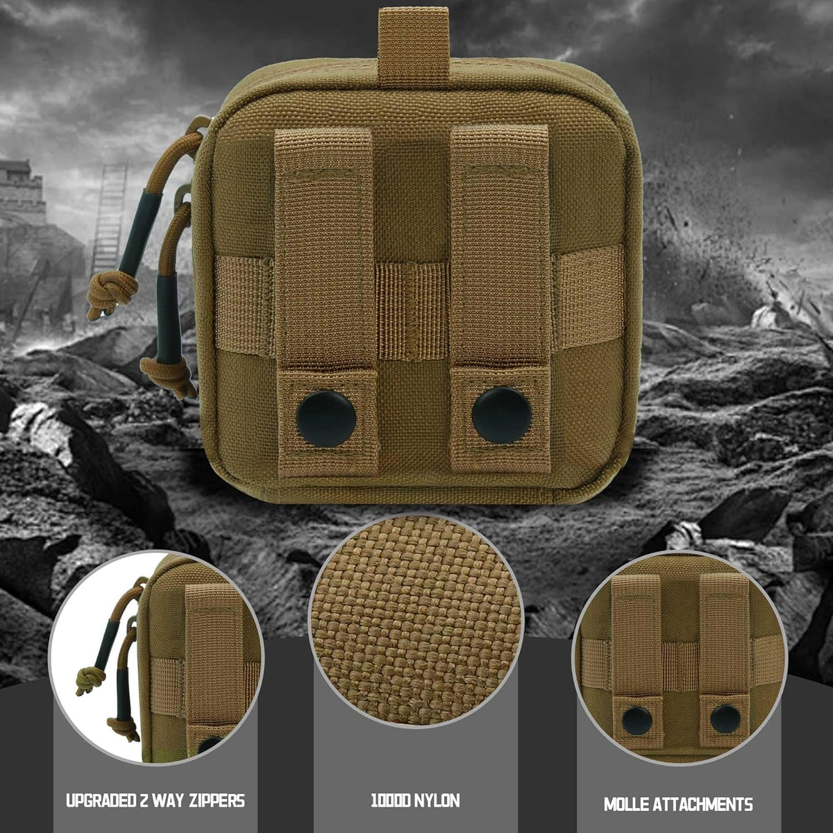Upgrade Tactical Molle Admin Pouch - Laser Cut Design with Flag | 4x4 Inches, Interior Divider & Vinyl Pocket