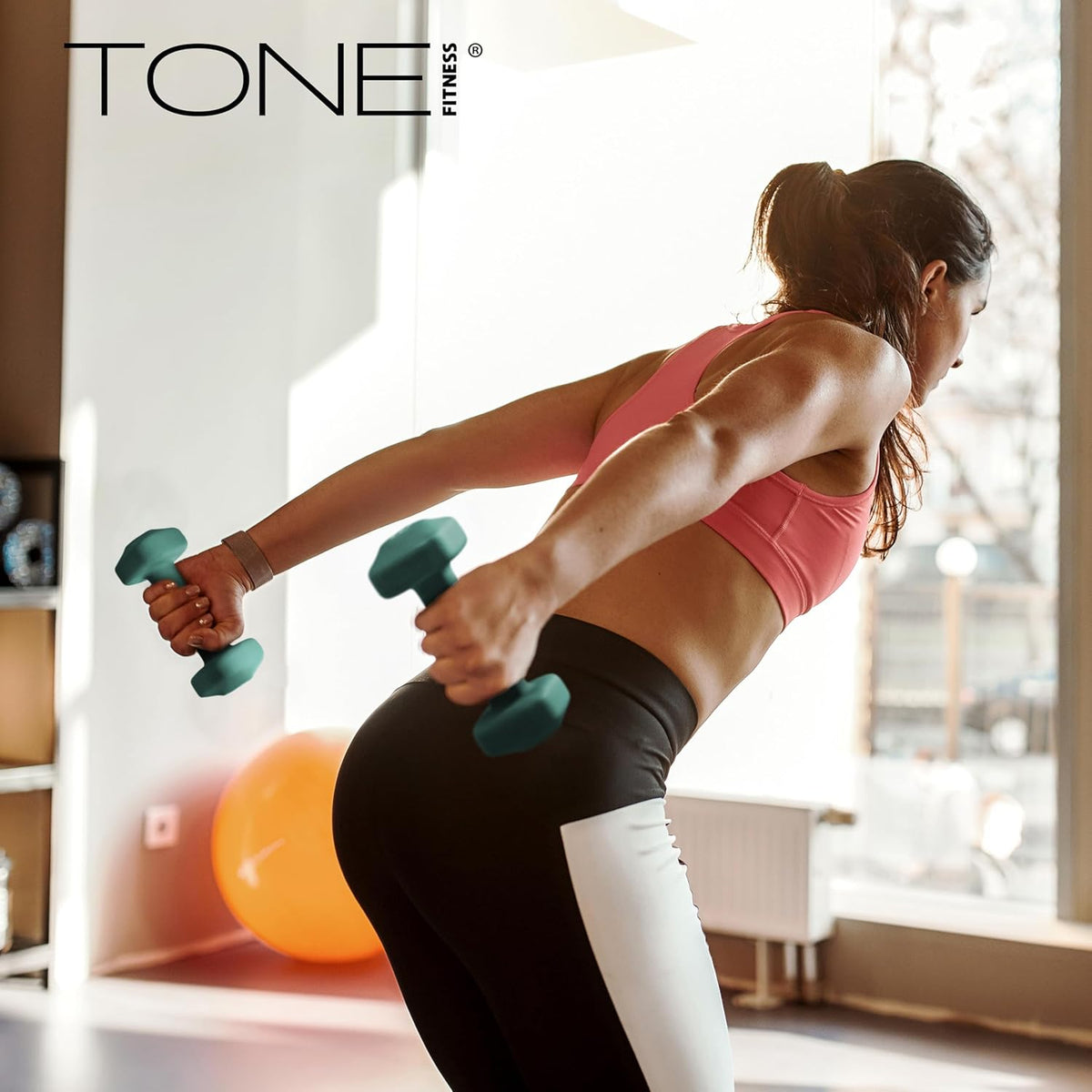 Tone Fitness Neoprene Dumbbell Weight Pairs - Anti-Roll Square Head | Multiple Sizes Available