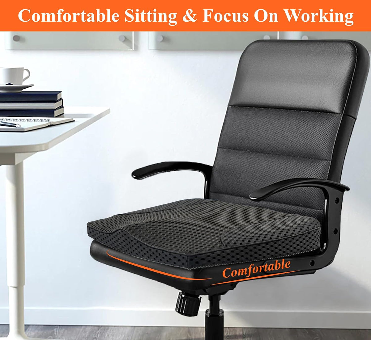 kingphenix Premium Car Seat Cushion, Memory Foam Driver Seat Cushion to Improve Driving View- Coccyx & Lower Back Pain Relief - Seat Cushion for Car, Truck, Office Chair (4D Mesh Black)