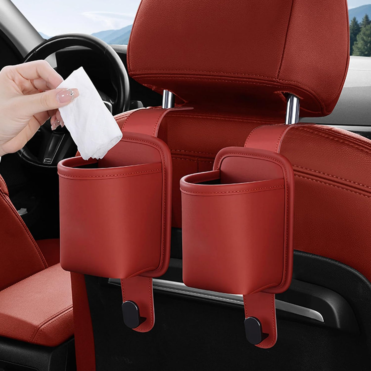 2-Pack Car Seat Back Cup Holder Organizer, Red