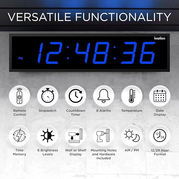 Ivation Huge Oversized 72" Large Digital LED Clock | Big Digital Clock