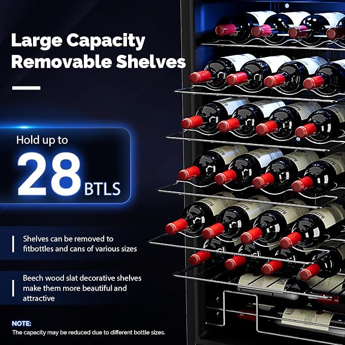 ROVSUN 28 Bottle Wine Fridge, Freestanding Compressor Wine Cooler Refrigerator, Beverage Wine Chiller with Digital Temperature Control & Double-layer Glass Door for Red White Wine, Champagne, Beer