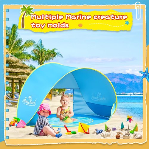Monobeach Baby Beach Tent - Portable UPF50+ UV Protection Sun Shelter with Sand Toys | Easy Setup (Blue)