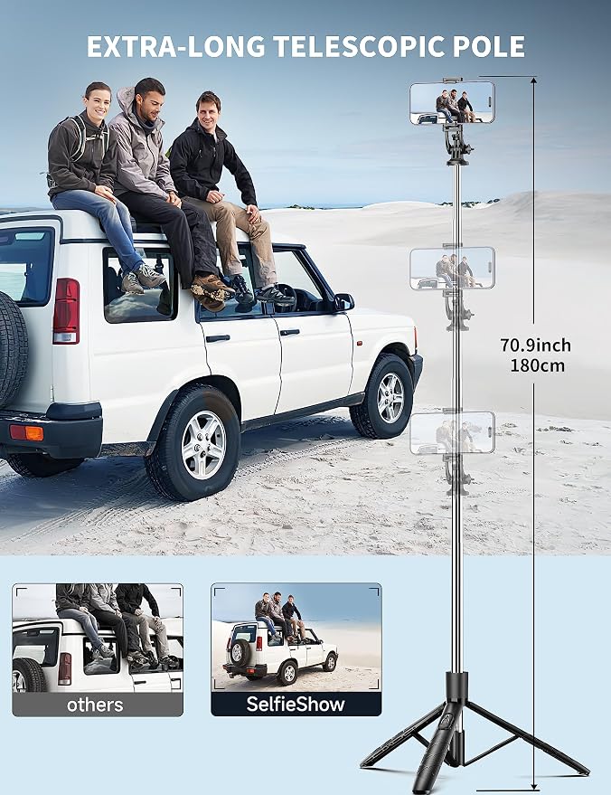 71" Phone Tripod & Selfie Stick, All in One Extendable Cell Phone Tripod