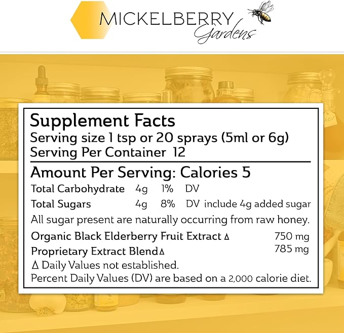 Mickelberry Gardens Elderberry Honey Tonic, Sambucus Syrup, Black Elderberry - Immune Support for Adults and Kids (4 Ounces)