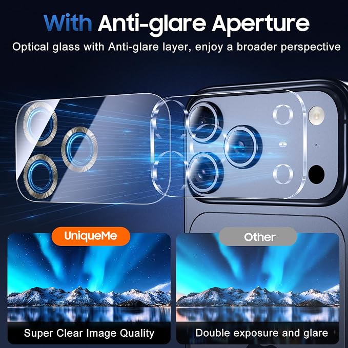 UniqueMe Compatible for 3 Pack iPhone 17 Pro Camera Lens Protector