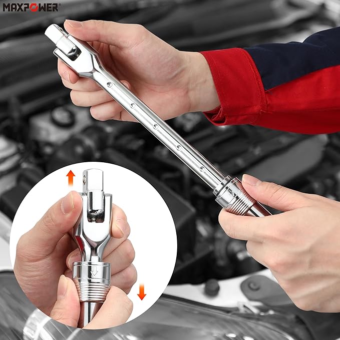 MAXPOWER Breaker Bar, 1/2-Inch Drive Extendable Breaker Bar Flex Handle Length Adjustment 15.9 inches to 21-1/2 inches