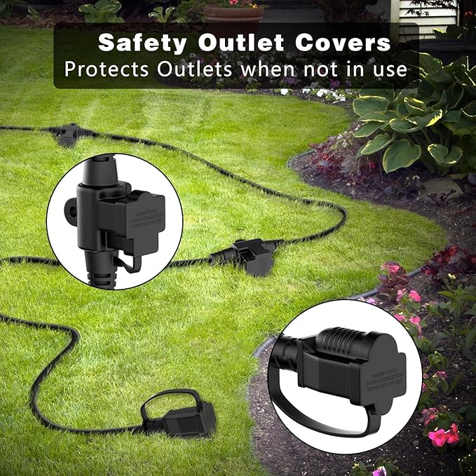 K KASONIC - Outdoor Extension Cord 75 FT, Evenly Spaced 6 Outlets Plugs, 16/3 SJTW Weatherproof Multiple Outlets Wire for Landscaping Light, Holiday Decoration and Christmas, ETL Listed, Black