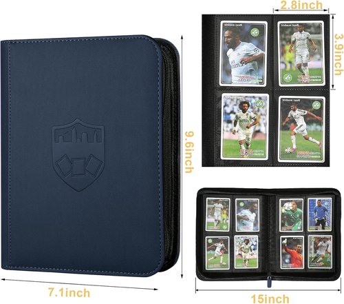GERMUN Trading Card Binder - Premium 4 Pocket Card Holder for 160 Cards | Double-Sided Album in Blue