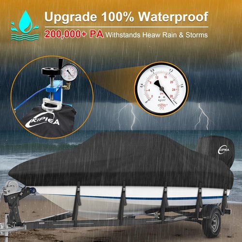 Kipiea 1300D Boat Cover - Heavy Duty Waterproof Protection for V-Hull & Bass Boats | Fits 14'-16' Long X 90" Wide