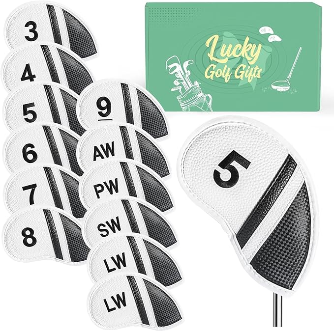Golf Club Covers Iron Value 12 Pack Stylish Synthetic Leather Headcover, Embroidery Numbers Head Covers Universal Protector Fit Main Iron Wedge Clubs, Accessories Travel for Men Women