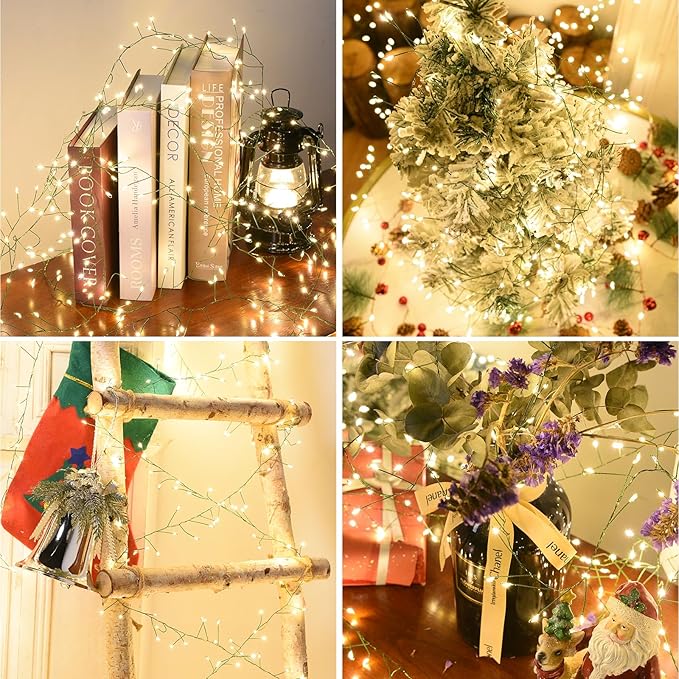 Fairy Lights Plug in, Dailyart 2000 Led Twinkle String Light with Remote 130Ft Waterproof 8 Modes Warm Cluster Lights with Timer for Bedroom Wreath Window Wedding Christmas Tree Decoration, Green Wire