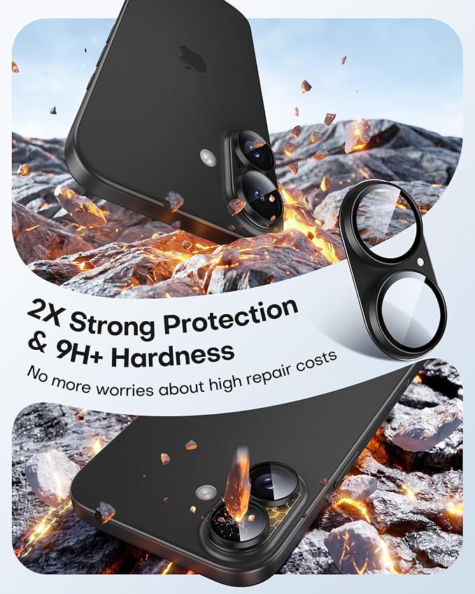 TAURI 2 Pack for iPhone 16/16 Plus Camera Lens Protector, Full Coverage