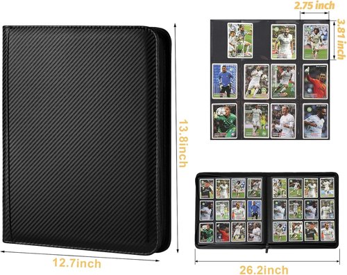 GERMUN Trading Card Binder - Premium 12 Pocket Album for 720 Cards | Double-Sided, Carbon Black
