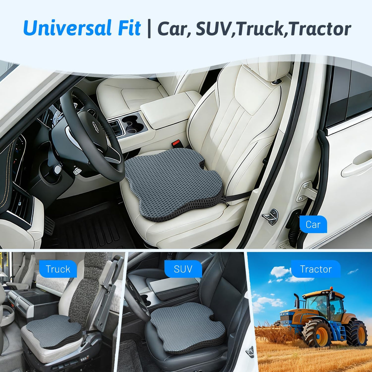 Wedge Car Seat Cushion for Driving for Better Visibility & Sciatica Relief