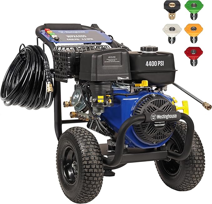 Westinghouse WPX4400 Gas Pressure Washer, 4400 PSI and 4.2 GPM, Spray Gun and Wand, 5 Nozzle Set, for Cars/Fences/Driveways/Homes/Patios/Furniture