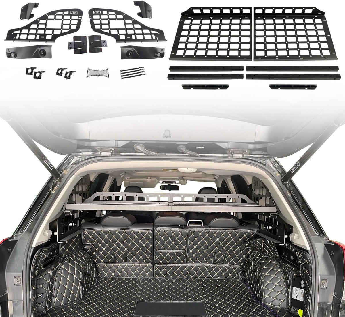 HIGH FLYING for Subaru Forester 2019-2024 Car Accessories Modular Storage Molle Panels System Trunk Shelf Luggage Storage Carrier Trunk Organizer Aluminum Alloy (Side Panels+Shelf)