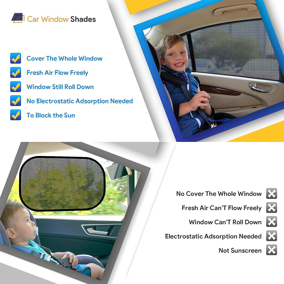 Car Window Shades，for Baby/Camping UV-Protection 2PCS Large 49"x22" | Car Sun Shades for Side Windows with Breathable Mesh，for Back Covers Car, Truck, Suv, Car Camping Essentials,Black