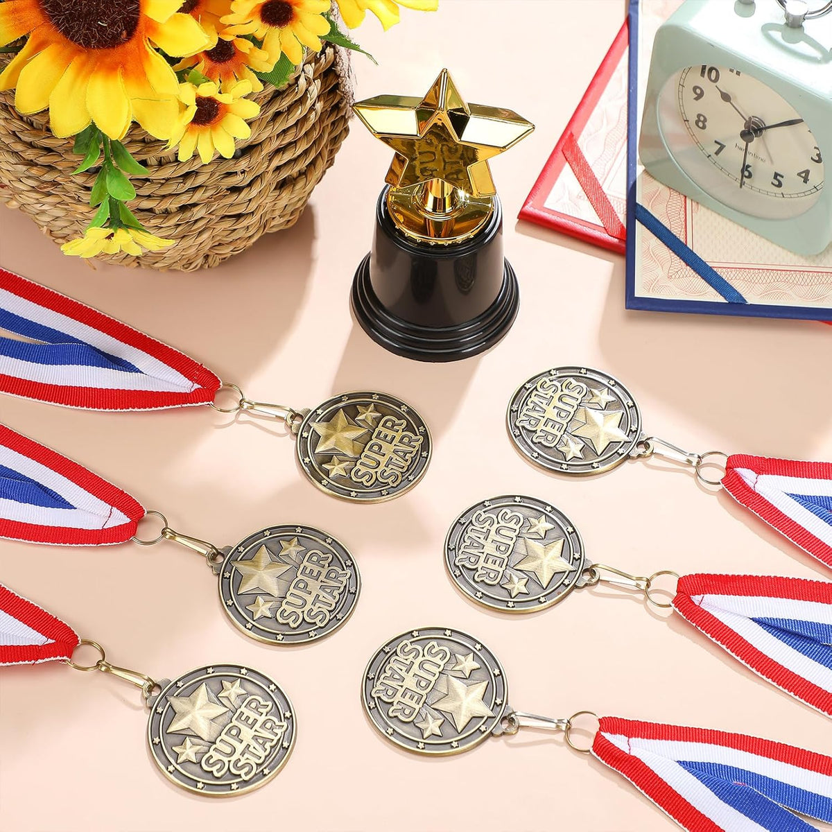 Quelay 30 Pcs Gold Medals - 2'' Metal Trophy Awards with Neck Ribbons for Kids & Adults