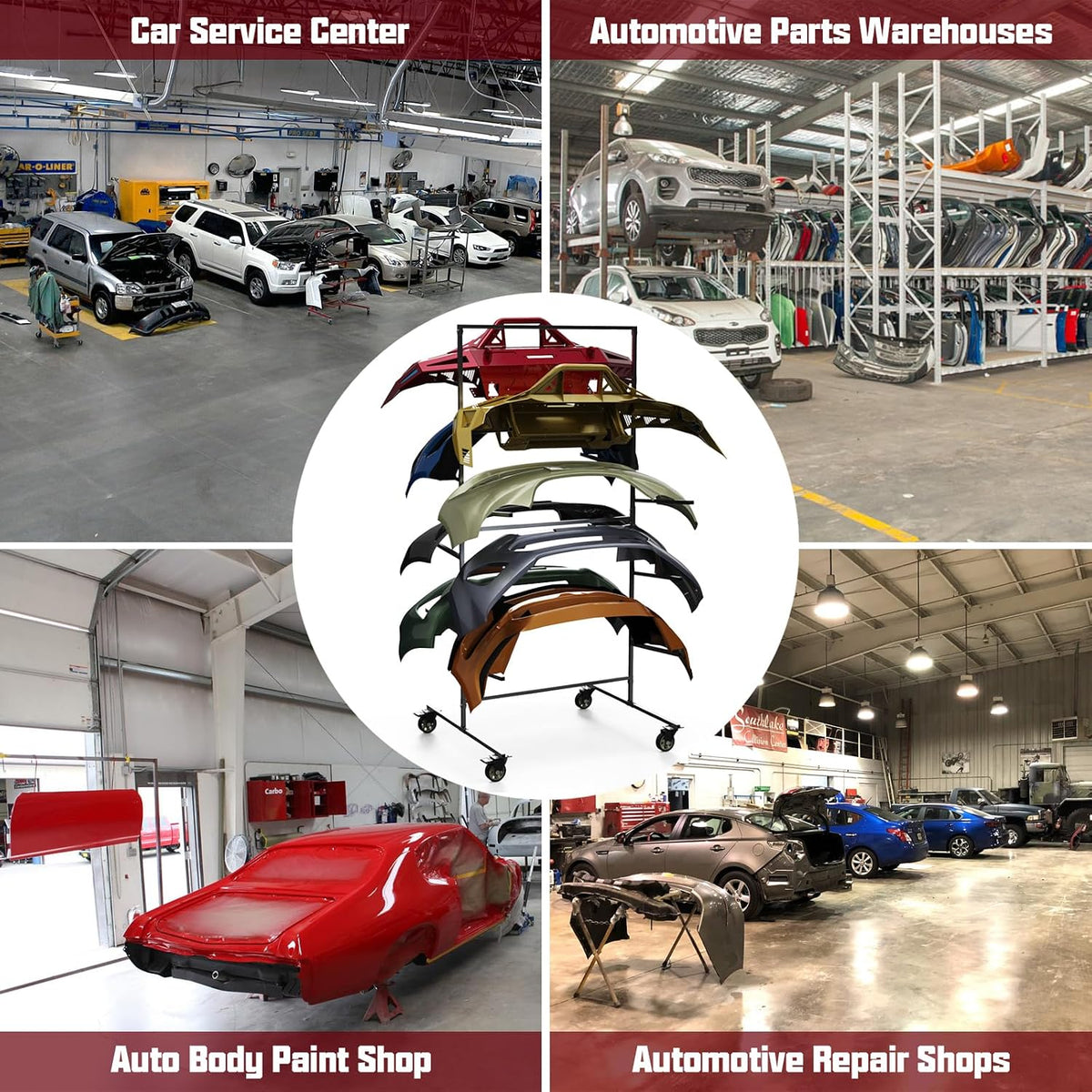 Double Sided Bumper Storage Rack With Adjustable Design Maximize Space Utilization 4 Inch Swivel Caster Allow Floor Mobile Smooth Maneuverability