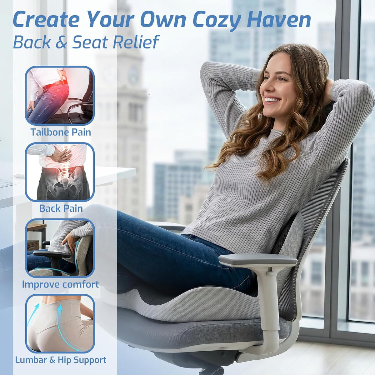 Ergonomic Seat Cushion with Lumbar Support Pillow for Office and Car