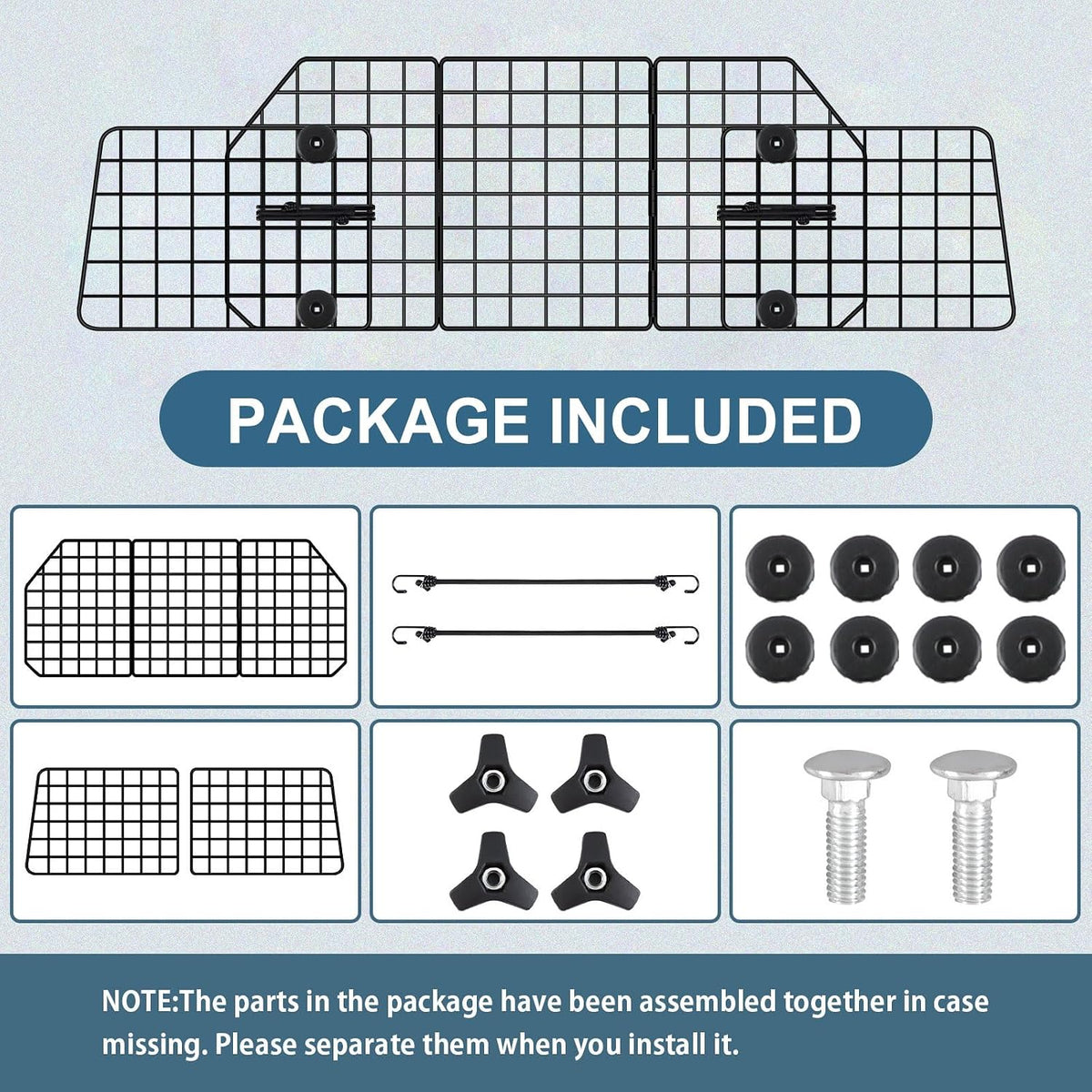 FEED GARDEN Dog Car Barrier for SUVs, Adjustable Universal-Fit Heavy-Duty Wire Mesh Pet Divider for Vehicles, Trucks, Vans, Car Accessories Safety Travel, Triple Folding (36.6"-60.6")