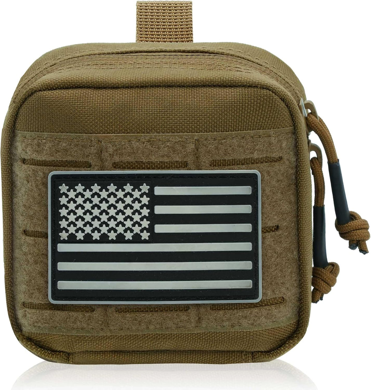 Upgrade Tactical Molle Admin Pouch - Laser Cut Design with Flag | 4x4 Inches, Interior Divider & Vinyl Pocket