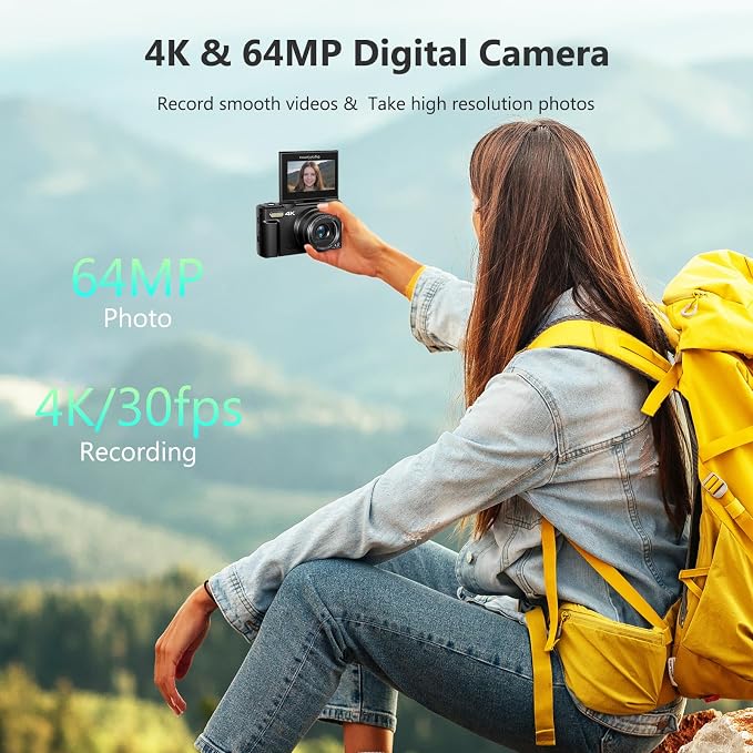 4K Digital Camera for Photography, 64MP Vlogging Camera for YouTube