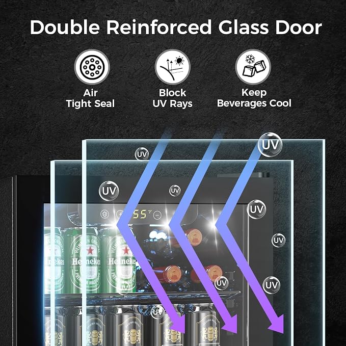 COWSAR Mini Fridge Cooler, 16 Bottle 68 Can Beverage Refrigerator with Glass Door for Wine Beer Soda, Wine Fridge with Touch Control Panel, Wire Shelving for Home Office Bar, 1.7 Cu. Ft